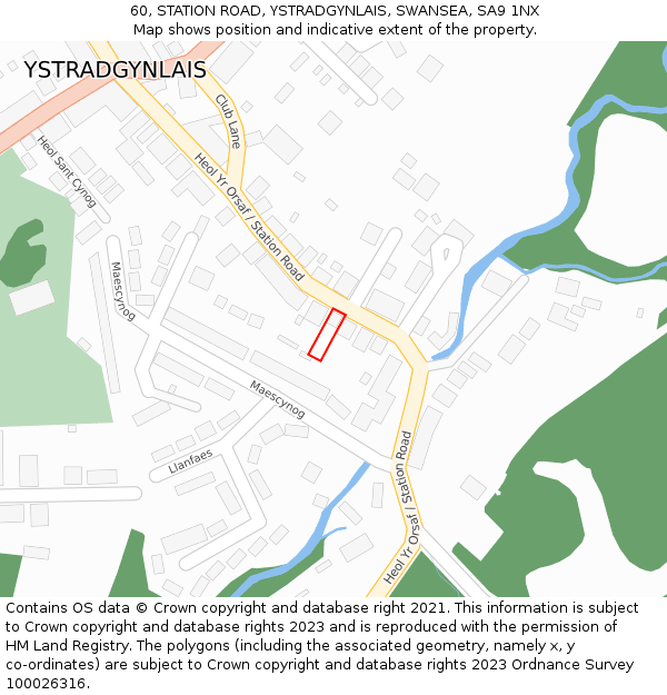 60, STATION ROAD, YSTRADGYNLAIS, SWANSEA, SA9 1NX: Location map and indicative extent of plot