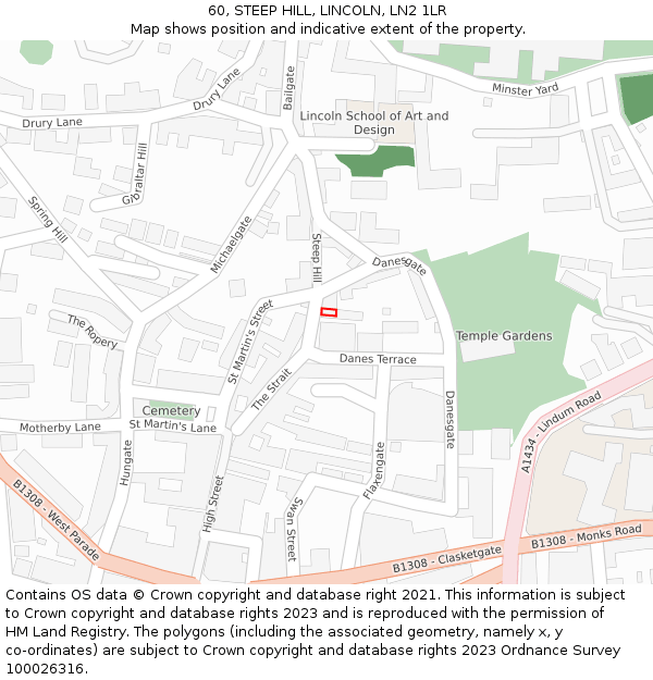 60, STEEP HILL, LINCOLN, LN2 1LR: Location map and indicative extent of plot