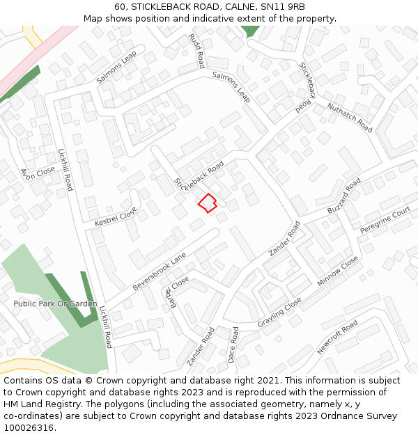 60, STICKLEBACK ROAD, CALNE, SN11 9RB: Location map and indicative extent of plot