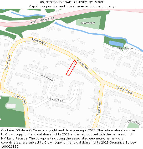 60, STOTFOLD ROAD, ARLESEY, SG15 6XT: Location map and indicative extent of plot