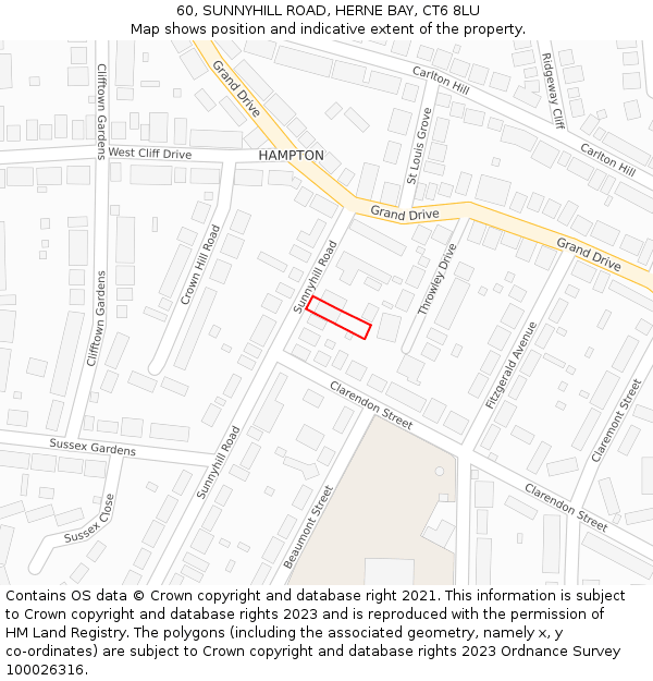 60, SUNNYHILL ROAD, HERNE BAY, CT6 8LU: Location map and indicative extent of plot