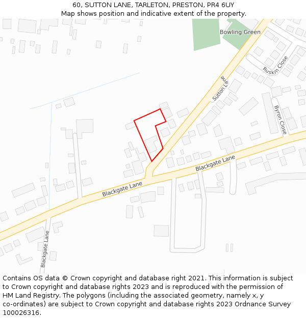 60, SUTTON LANE, TARLETON, PRESTON, PR4 6UY: Location map and indicative extent of plot