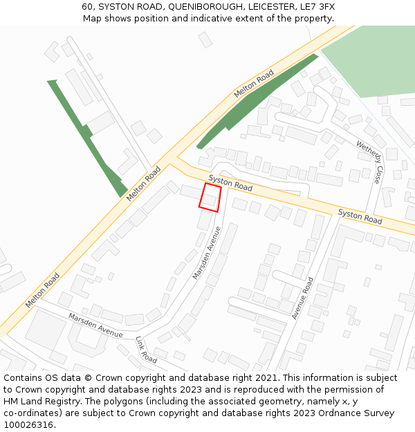 60, SYSTON ROAD, QUENIBOROUGH, LEICESTER, LE7 3FX: Location map and indicative extent of plot