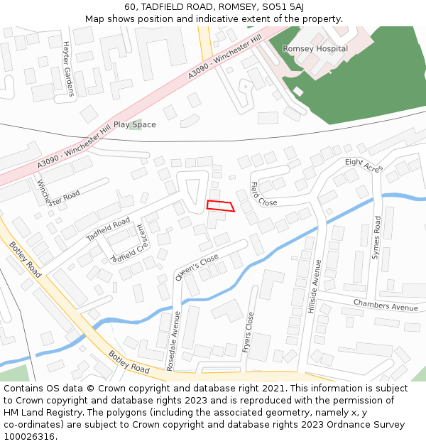 60, TADFIELD ROAD, ROMSEY, SO51 5AJ: Location map and indicative extent of plot