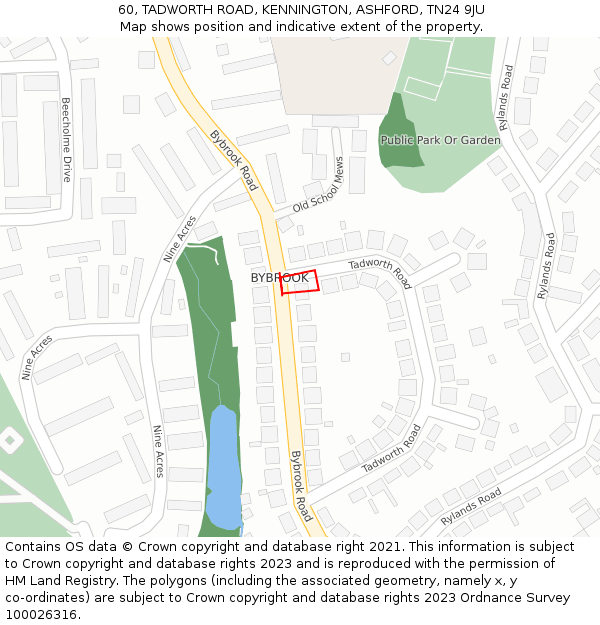 60, TADWORTH ROAD, KENNINGTON, ASHFORD, TN24 9JU: Location map and indicative extent of plot