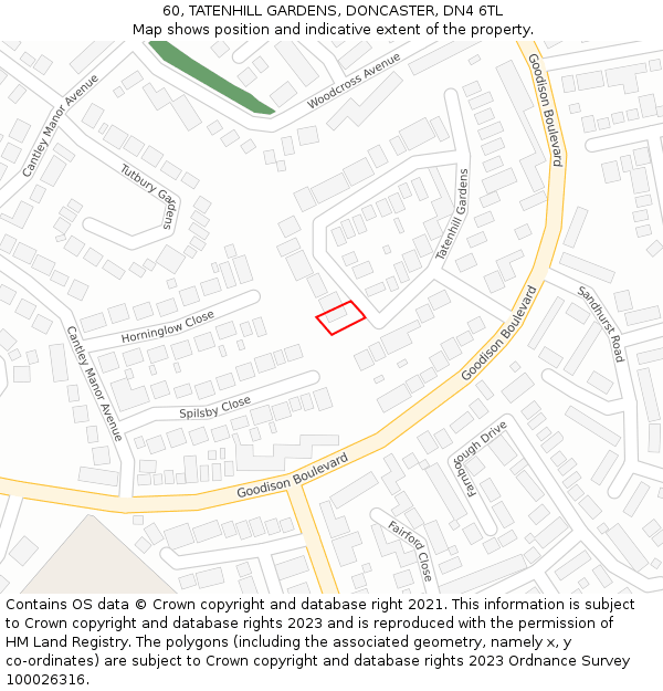 60, TATENHILL GARDENS, DONCASTER, DN4 6TL: Location map and indicative extent of plot