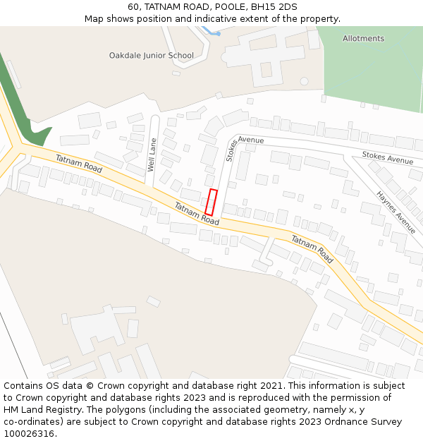 60, TATNAM ROAD, POOLE, BH15 2DS: Location map and indicative extent of plot