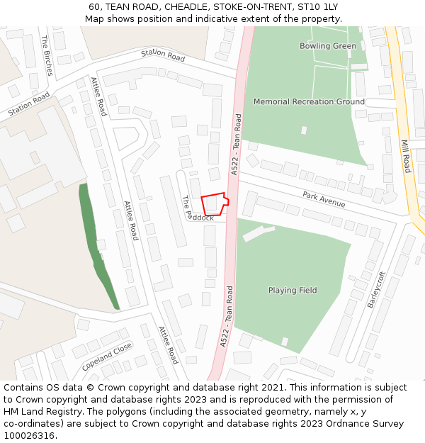 60, TEAN ROAD, CHEADLE, STOKE-ON-TRENT, ST10 1LY: Location map and indicative extent of plot