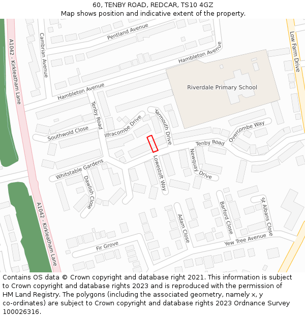 60, TENBY ROAD, REDCAR, TS10 4GZ: Location map and indicative extent of plot