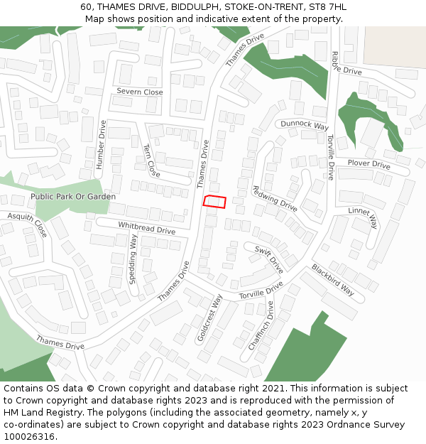 60, THAMES DRIVE, BIDDULPH, STOKE-ON-TRENT, ST8 7HL: Location map and indicative extent of plot
