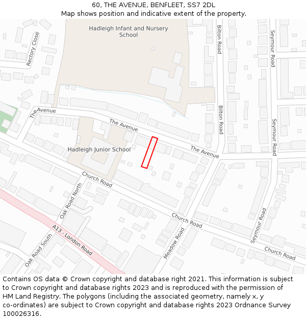 60, THE AVENUE, BENFLEET, SS7 2DL: Location map and indicative extent of plot