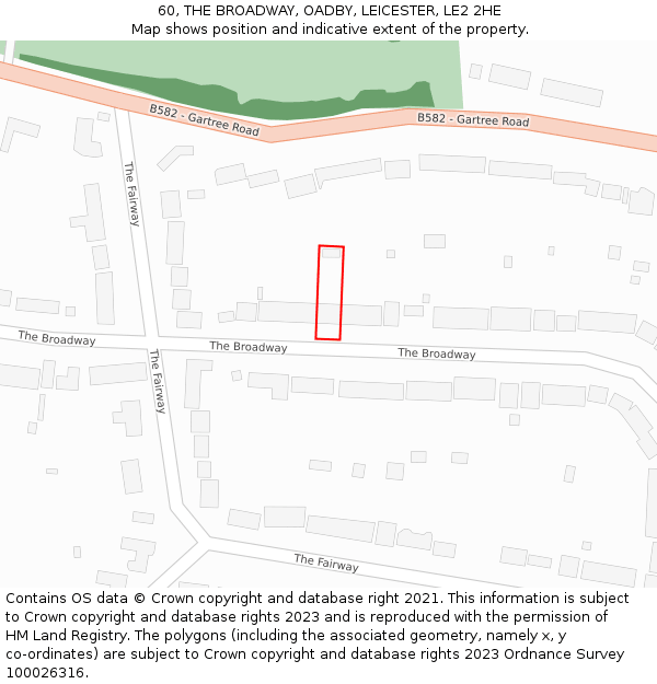 60, THE BROADWAY, OADBY, LEICESTER, LE2 2HE: Location map and indicative extent of plot