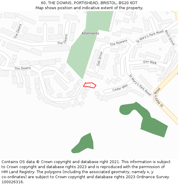 60, THE DOWNS, PORTISHEAD, BRISTOL, BS20 6DT: Location map and indicative extent of plot