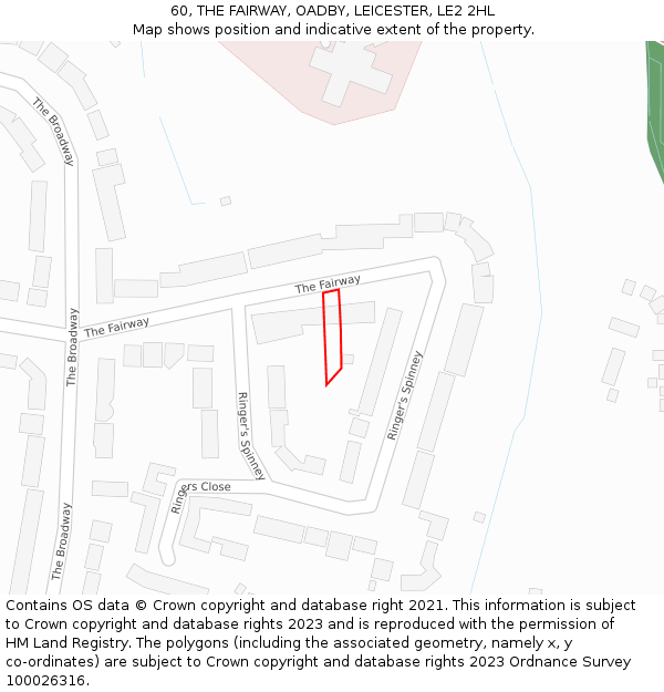 60, THE FAIRWAY, OADBY, LEICESTER, LE2 2HL: Location map and indicative extent of plot