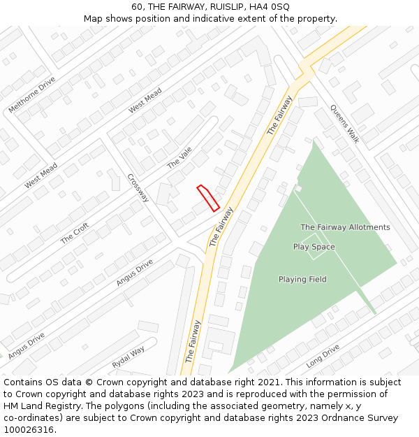 60, THE FAIRWAY, RUISLIP, HA4 0SQ: Location map and indicative extent of plot