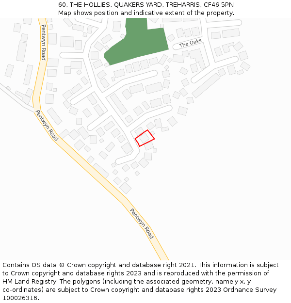 60, THE HOLLIES, QUAKERS YARD, TREHARRIS, CF46 5PN: Location map and indicative extent of plot