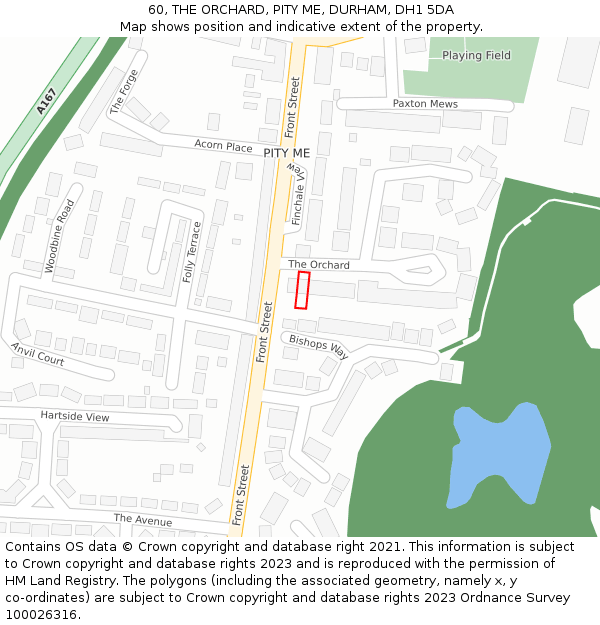 60, THE ORCHARD, PITY ME, DURHAM, DH1 5DA: Location map and indicative extent of plot