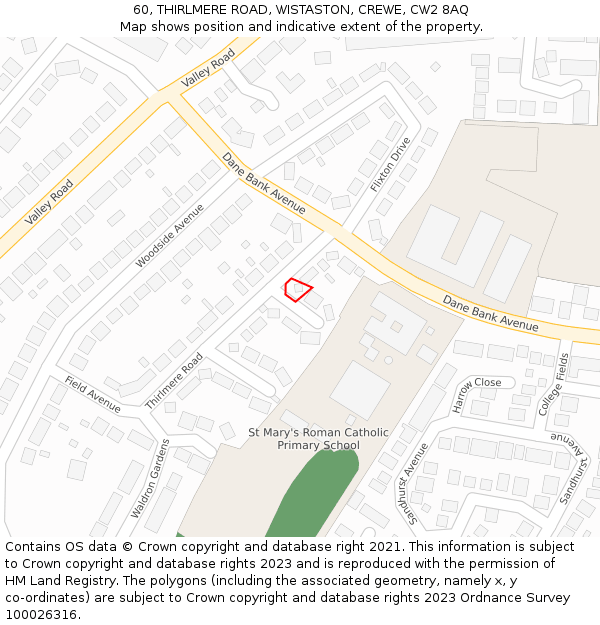 60, THIRLMERE ROAD, WISTASTON, CREWE, CW2 8AQ: Location map and indicative extent of plot