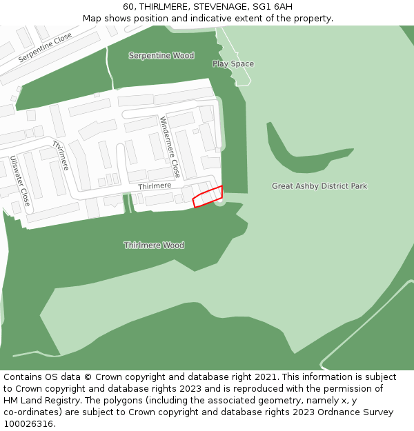 60, THIRLMERE, STEVENAGE, SG1 6AH: Location map and indicative extent of plot