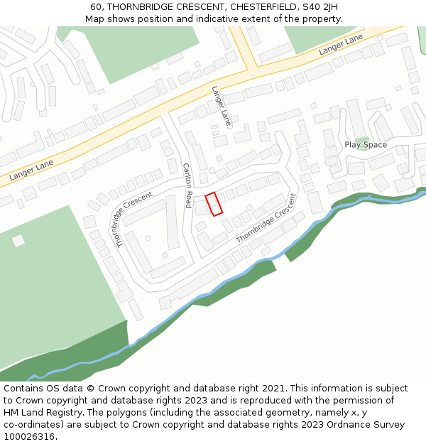 60, THORNBRIDGE CRESCENT, CHESTERFIELD, S40 2JH: Location map and indicative extent of plot