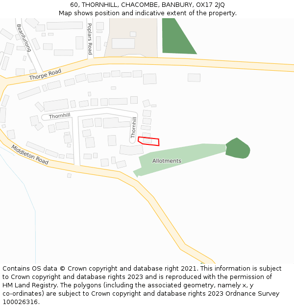 60, THORNHILL, CHACOMBE, BANBURY, OX17 2JQ: Location map and indicative extent of plot