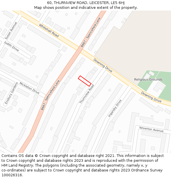 60, THURNVIEW ROAD, LEICESTER, LE5 6HJ: Location map and indicative extent of plot