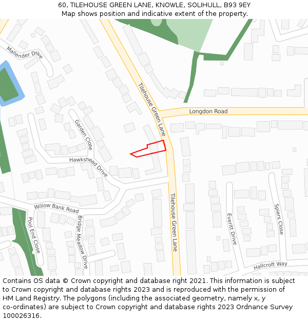 60, TILEHOUSE GREEN LANE, KNOWLE, SOLIHULL, B93 9EY: Location map and indicative extent of plot