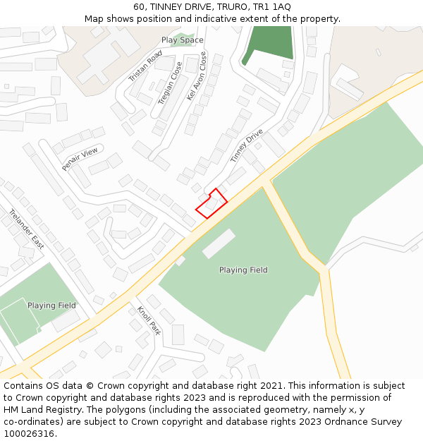 60, TINNEY DRIVE, TRURO, TR1 1AQ: Location map and indicative extent of plot