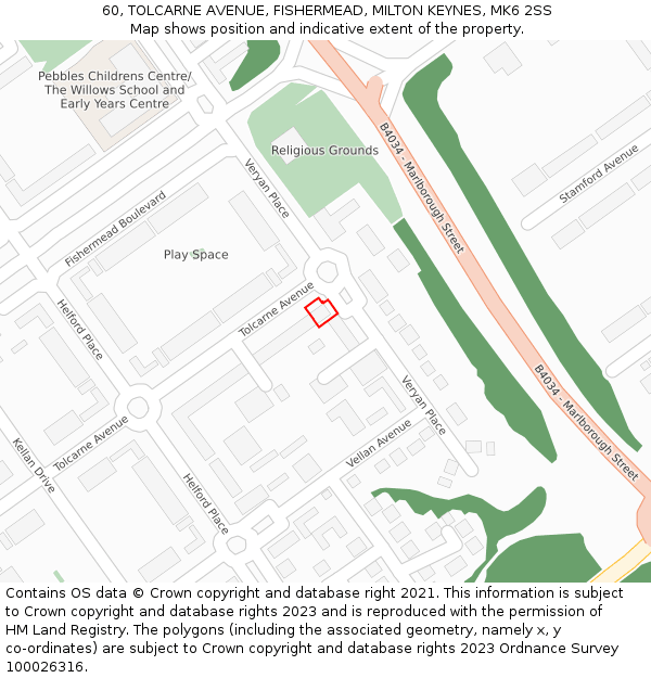 60, TOLCARNE AVENUE, FISHERMEAD, MILTON KEYNES, MK6 2SS: Location map and indicative extent of plot