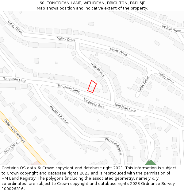 60, TONGDEAN LANE, WITHDEAN, BRIGHTON, BN1 5JE: Location map and indicative extent of plot