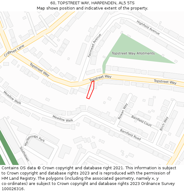 60, TOPSTREET WAY, HARPENDEN, AL5 5TS: Location map and indicative extent of plot