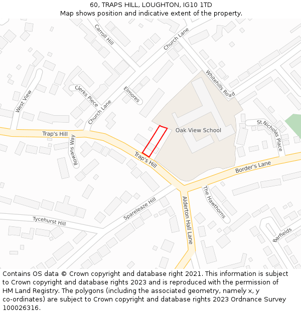 60, TRAPS HILL, LOUGHTON, IG10 1TD: Location map and indicative extent of plot