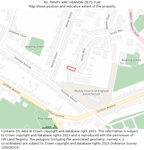 60, TRINITY WAY, HEANOR, DE75 7UW: Location map and indicative extent of plot