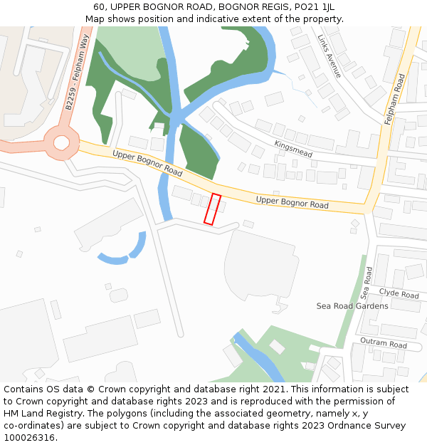 60, UPPER BOGNOR ROAD, BOGNOR REGIS, PO21 1JL: Location map and indicative extent of plot