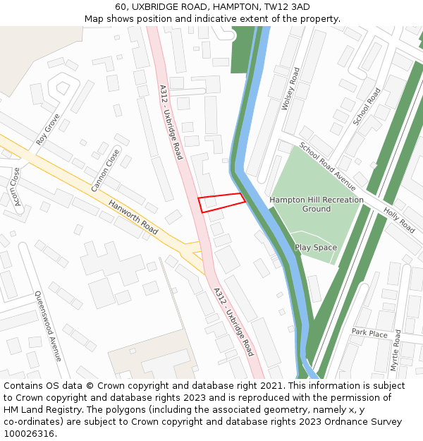 60, UXBRIDGE ROAD, HAMPTON, TW12 3AD: Location map and indicative extent of plot