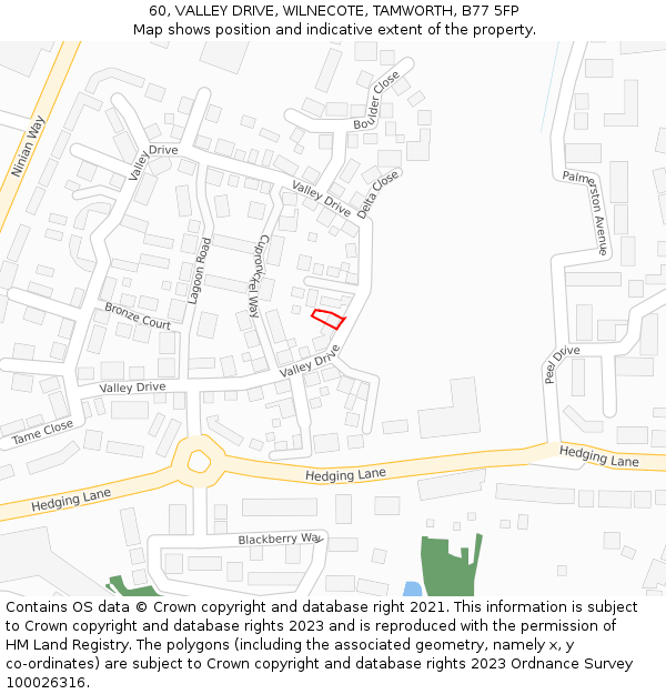 60, VALLEY DRIVE, WILNECOTE, TAMWORTH, B77 5FP: Location map and indicative extent of plot