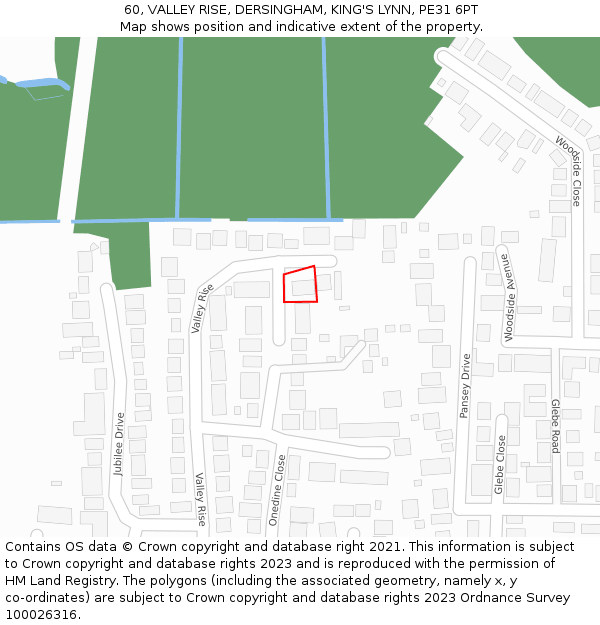 60, VALLEY RISE, DERSINGHAM, KING'S LYNN, PE31 6PT: Location map and indicative extent of plot