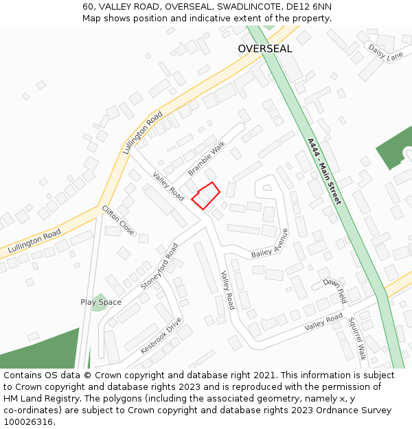 60, VALLEY ROAD, OVERSEAL, SWADLINCOTE, DE12 6NN: Location map and indicative extent of plot