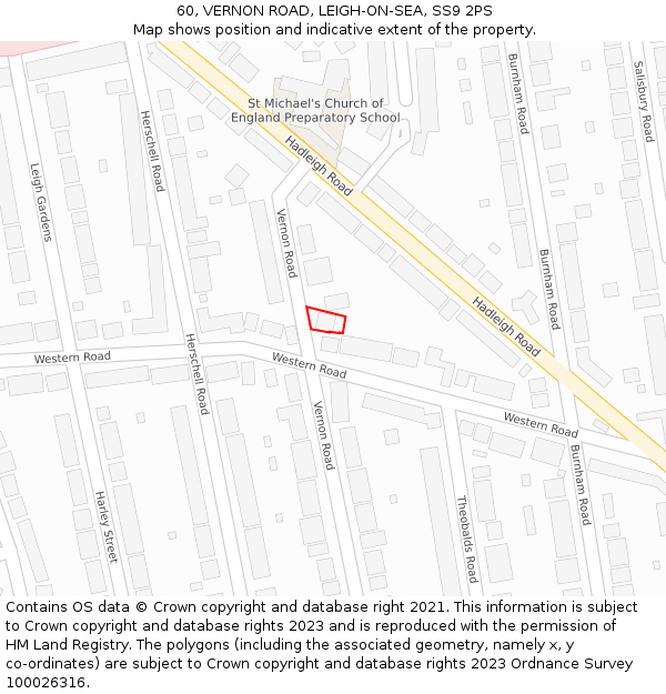 60, VERNON ROAD, LEIGH-ON-SEA, SS9 2PS: Location map and indicative extent of plot