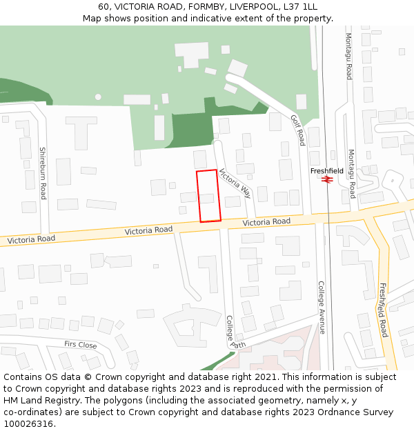 60, VICTORIA ROAD, FORMBY, LIVERPOOL, L37 1LL: Location map and indicative extent of plot