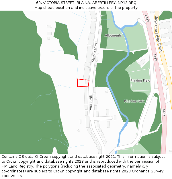 60, VICTORIA STREET, BLAINA, ABERTILLERY, NP13 3BQ: Location map and indicative extent of plot