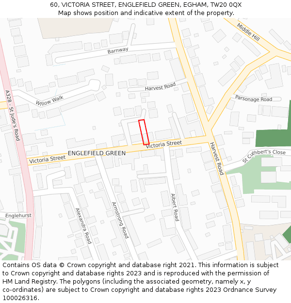 60, VICTORIA STREET, ENGLEFIELD GREEN, EGHAM, TW20 0QX: Location map and indicative extent of plot