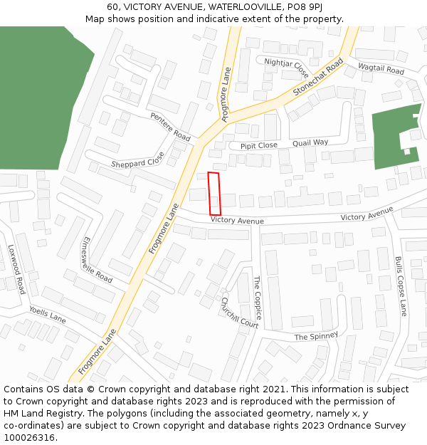 60, VICTORY AVENUE, WATERLOOVILLE, PO8 9PJ: Location map and indicative extent of plot