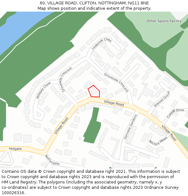 60, VILLAGE ROAD, CLIFTON, NOTTINGHAM, NG11 8NE: Location map and indicative extent of plot