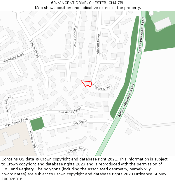 60, VINCENT DRIVE, CHESTER, CH4 7RL: Location map and indicative extent of plot