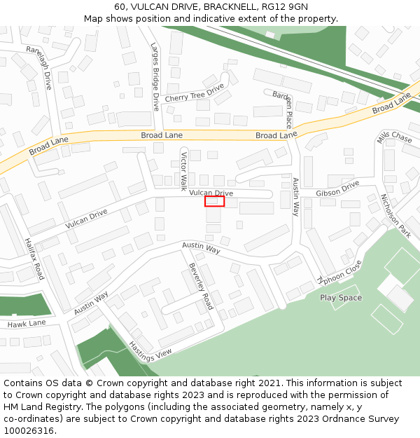 60, VULCAN DRIVE, BRACKNELL, RG12 9GN: Location map and indicative extent of plot
