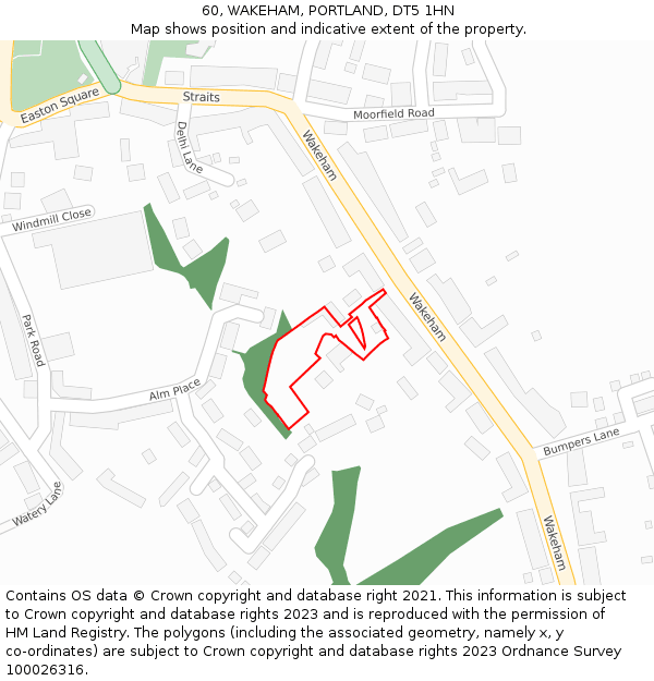 60, WAKEHAM, PORTLAND, DT5 1HN: Location map and indicative extent of plot