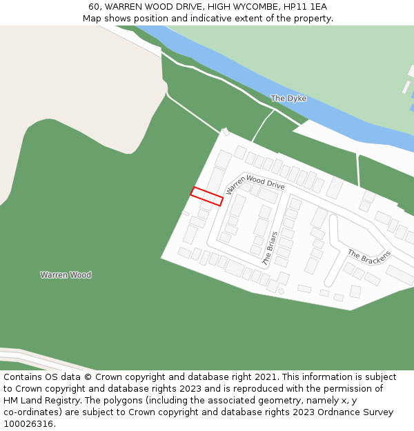 60, WARREN WOOD DRIVE, HIGH WYCOMBE, HP11 1EA: Location map and indicative extent of plot