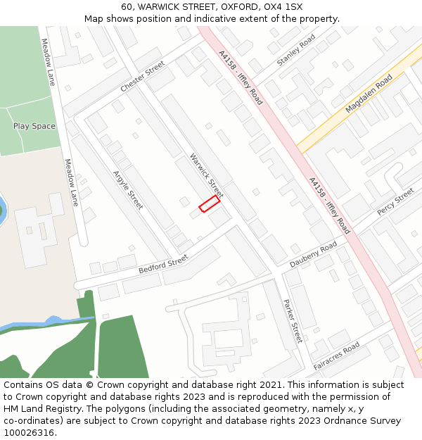 60, WARWICK STREET, OXFORD, OX4 1SX: Location map and indicative extent of plot