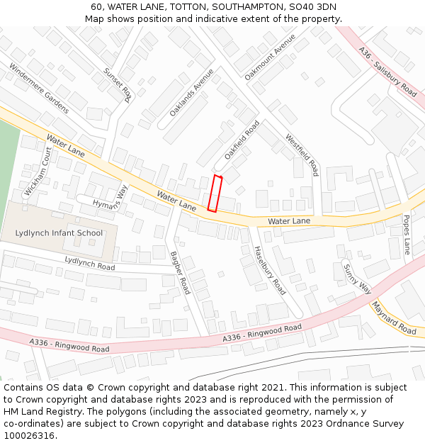 60, WATER LANE, TOTTON, SOUTHAMPTON, SO40 3DN: Location map and indicative extent of plot